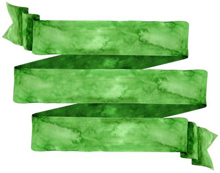 Watercolor hand drawn illustration. Waving green flag