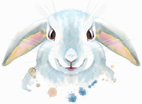 Cute white rabbit on white background with splashes, isolated