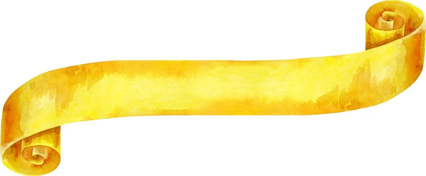 Watercolor hand drawn illustration. Waving yellow flag