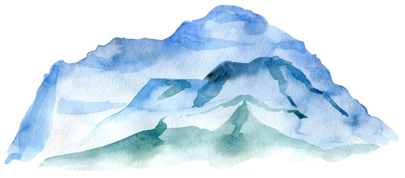 Beautiful hand drawn colorful mountain on white background. Nature landscape. Watercolor painting