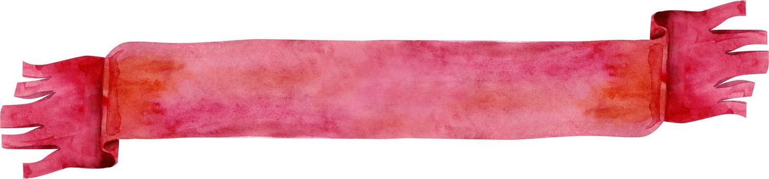 Watercolor hand-drawn illustration. Red waving flag or banner