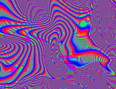 Psychedelic Rainbow Background LSD Colorful Wallpaper. Abstract Hypnotic Illusion. Hippie Retro Texture.