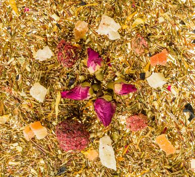 Heap of dry chinese green tea - background texture. Macro shot