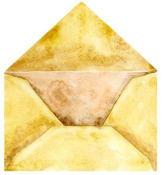 Watercolor hand-drawn illustration of an envelop of kraft paper on a white background isolated