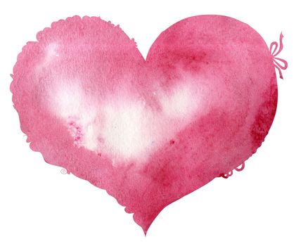 watercolor pink heart with light and shade, painted by hand