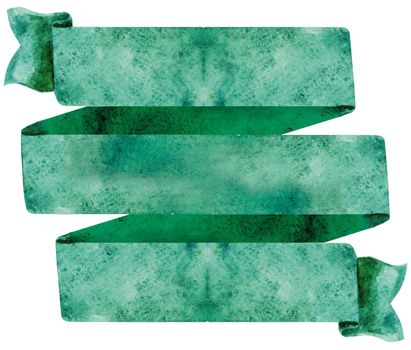 Watercolor hand-drawn illustration. Emerald waving flag or banner