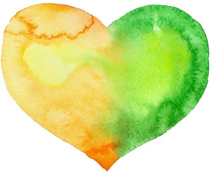 watercolor heart with light and shade, painted by hand