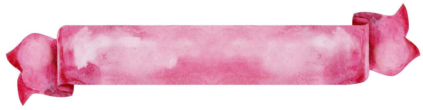 Watercolor hand-drawn illustration. Pink waving flag or banner