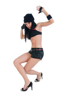 Cool modern dancer posing over white studio background