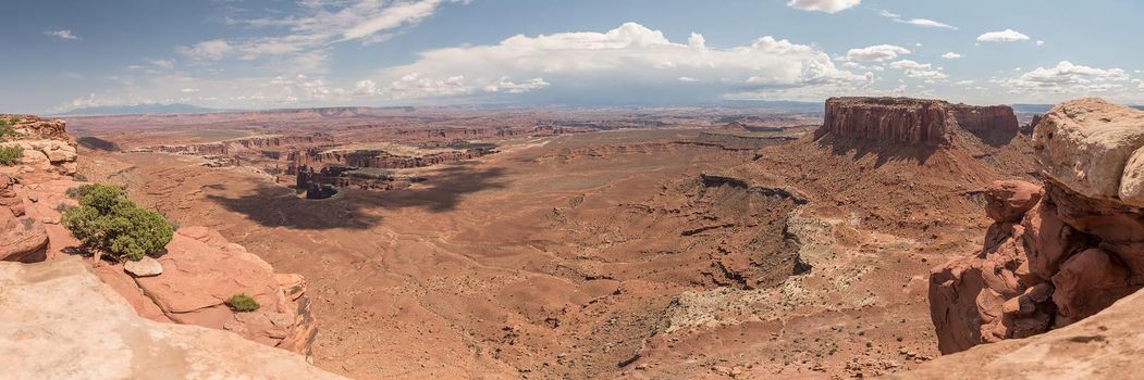 Panorama of Canyonlands landscape in Utah showing huge brown canyon