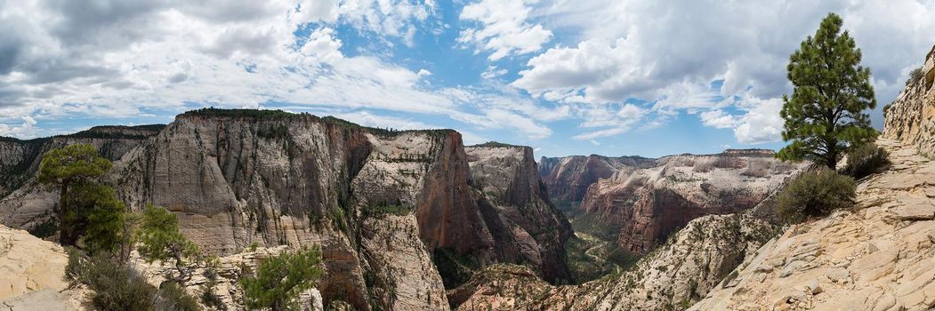 Aerial from Canyon Overlook Trail in Zion National Park Utah.