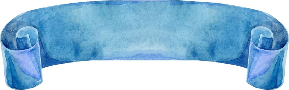 Watercolor hand drawn illustration. Waving blue flag