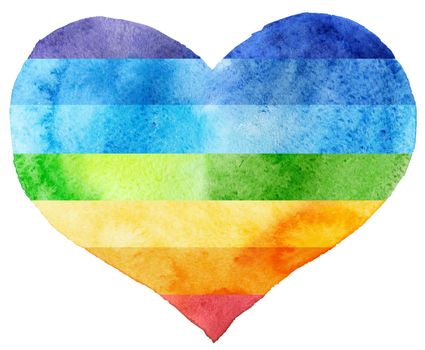 Rainbow heart in watercolor painting, on a white background