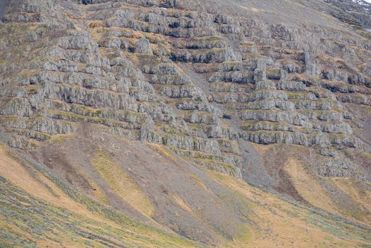 Close up of textures of Iceland mountain ridge green gray sand colors earth tones