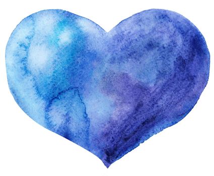 watercolor heart with light and shade, painted by hand