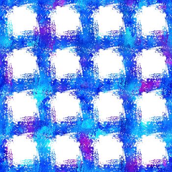 Watercolor Brush Plaid Seamless Pattern Hand Painted Check Grange Geometric Design in Blue Color. Modern Strokes and Stripes.