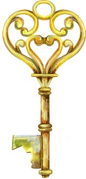 Golden Key. Watercolor illustration on a white background