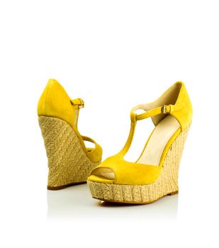 Pair of modern fashionable women shoes shot in studio