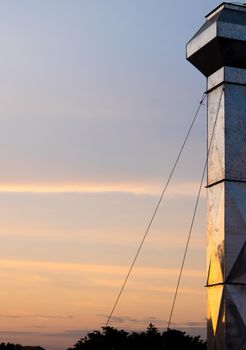 Sunset sky in twilight background of factory chimney