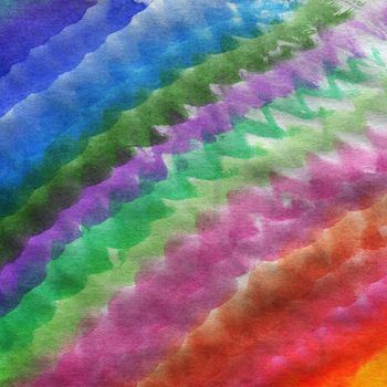 Bright Background with Watercolor Colored Stripes. Hand Drawn Rainbow Zig Zag Background.