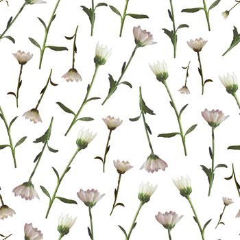 Photo and Digital Seamless Pattern with Nature Chrysanthemums Flowers. Digital Mixed Media Artwork. Endless Motif for Textile Decor and Design.