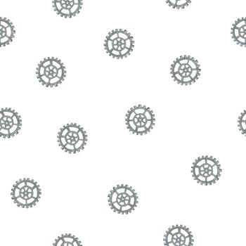 Hand-Drawn Steampunk Gear Transmission Element Seamless Pattern on White Background. Digital Paper with Metal Gear Illustration Drawn by Colored Pencil.