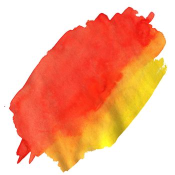 Yellow and Red Watercolor Stain. Isolated element on White background for Decoration, Poster, Banner, Greeting Cards Design.