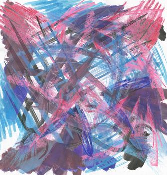 Colorful Abstract Background Drawn by Pastel and Gouache. Backdrop with Lines, Stripes, Blobs and Spots.