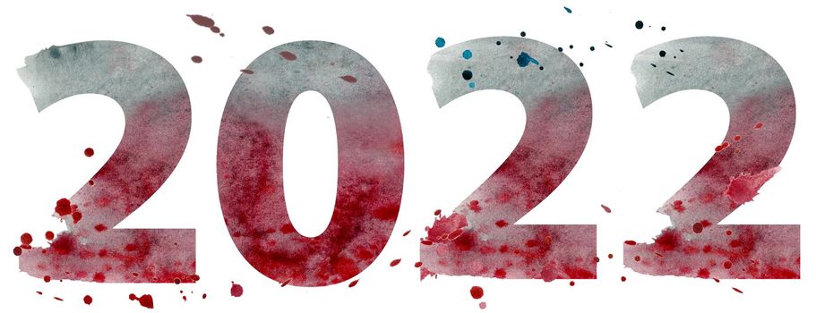 New year 2022 watercolor number isolated on the white background