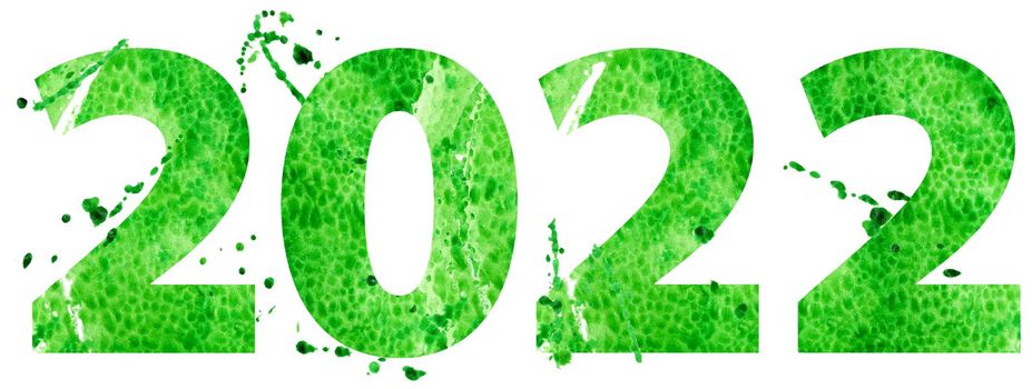 New year 2022 watercolor number isolated on the white background