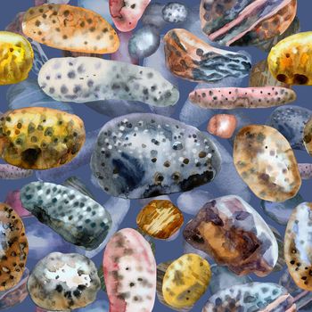 Hand drawn isolated colorful seamless pattern of stones on grey background