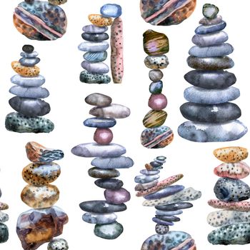 Hand drawn isolated colorful seamless pattern heap of stones on white background