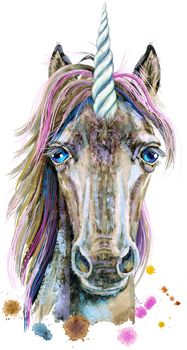 Isolated cute watercolor unicorn clipart. Nursery unicorns illustration. Princess rainbow poster. Trendy cartoon pony horse.