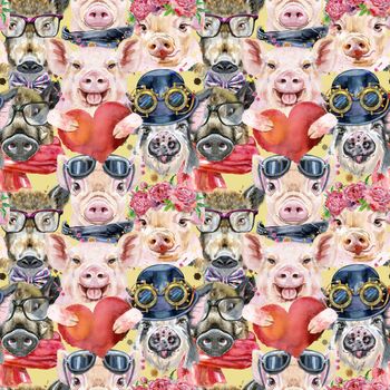 Seamless pattern of cute pigs for decoration