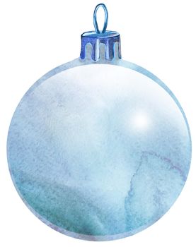 Watercolor Christmas white ball isolated on a white background.