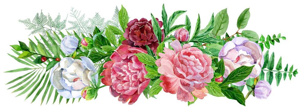 Watercolor flowers. floral illustration, Leaf and buds. Botanic composition for wedding or greeting card. branch of flowers - abstraction roses