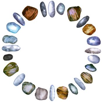 Hand drawn isolated colorful circle of stones on white background