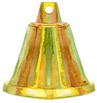 Golden watercolor christmas bells. Symbol of merry christmas and new year.