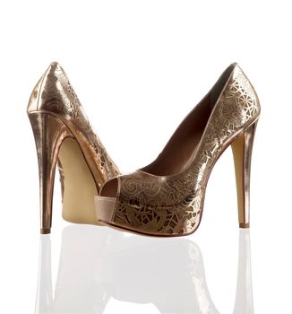 Pair of modern fashionable women shoes shot in studio
