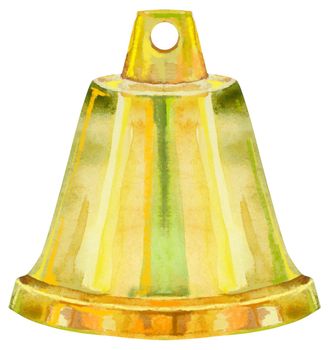 Golden watercolor christmas bells. Symbol of merry christmas and new year.