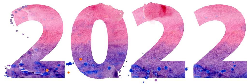 New year 2022 watercolor number isolated on the white background