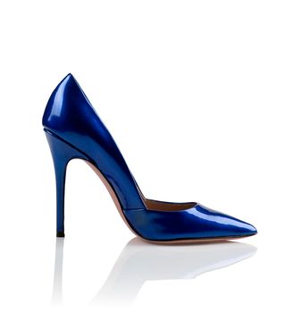 Modern blue fashionable women shoe shot in studio