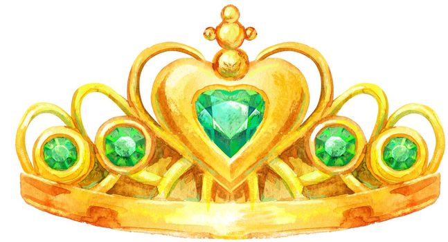 Watercolor Gold Crown with precious stones and emerald