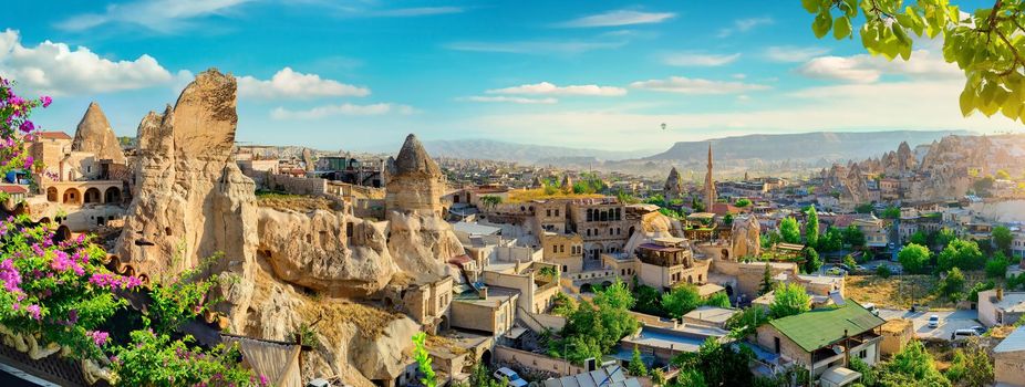 View of the city of Goreme with caves