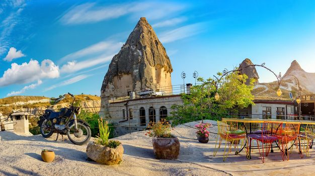 View of the city of Goreme with caves