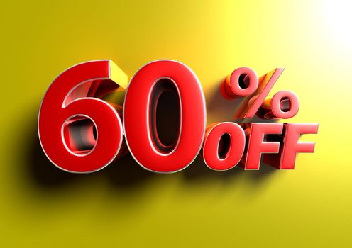60 Percent off 3d illustration Sign on yellow background.
