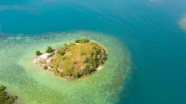 Tropical island with sandy beach on the Zamboanga Peninsula. Sallangan Island. Mindanao, Philippines.