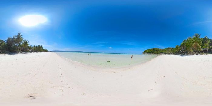 Tropical beach with tourists and clear blue sea 360VR. Summer and travel vacation concept. Boracay, Philippines