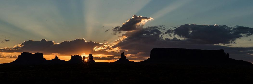 Utah panorama from John Ford's Point Monument Valley at sunset panorama