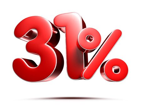 31 percent red 3D illustration on white background with clipping path.